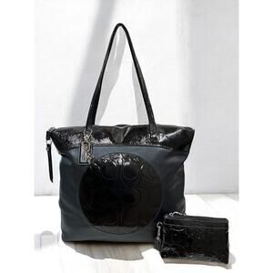 Coach F18336 Laura Signature Embossed Leather Tote Bag & Wristlet